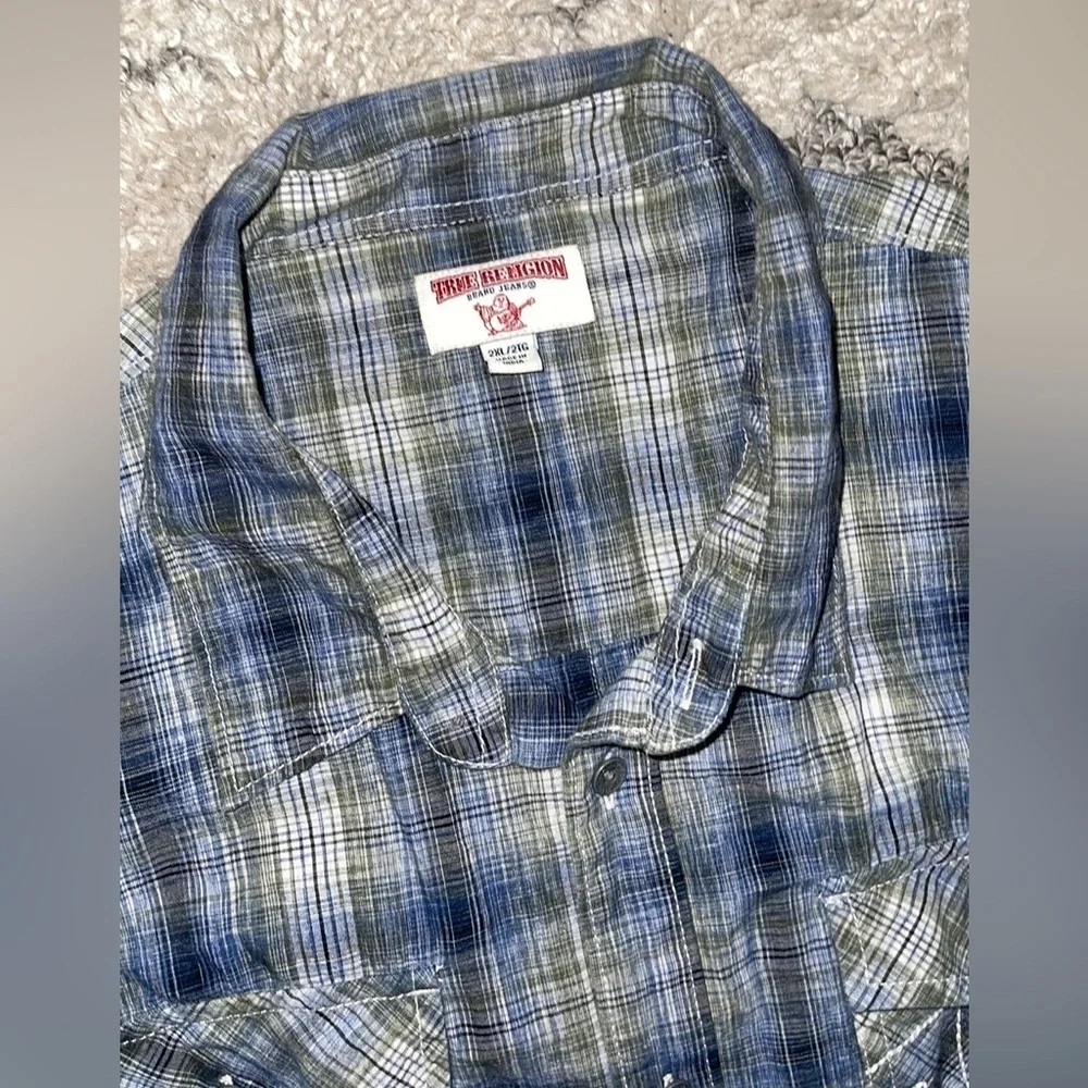 NWOT True religion Micro Plaid Long Sleeve Button Shirt